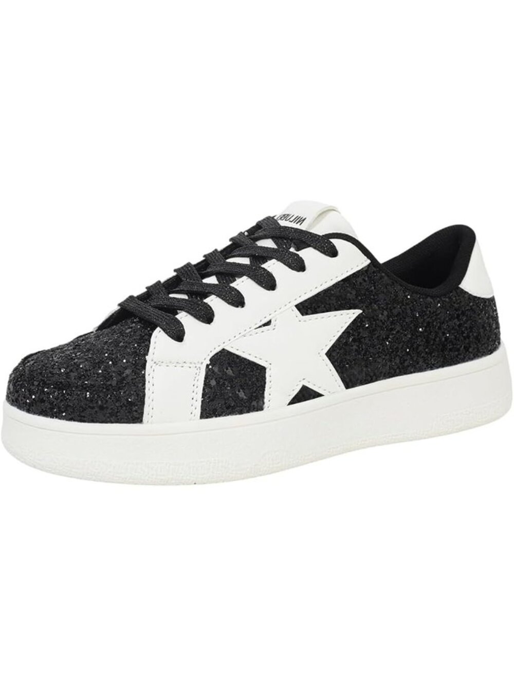 Women's Black Glitter Comfortable Cushioned Low Top Lace Up Platform Sneakers